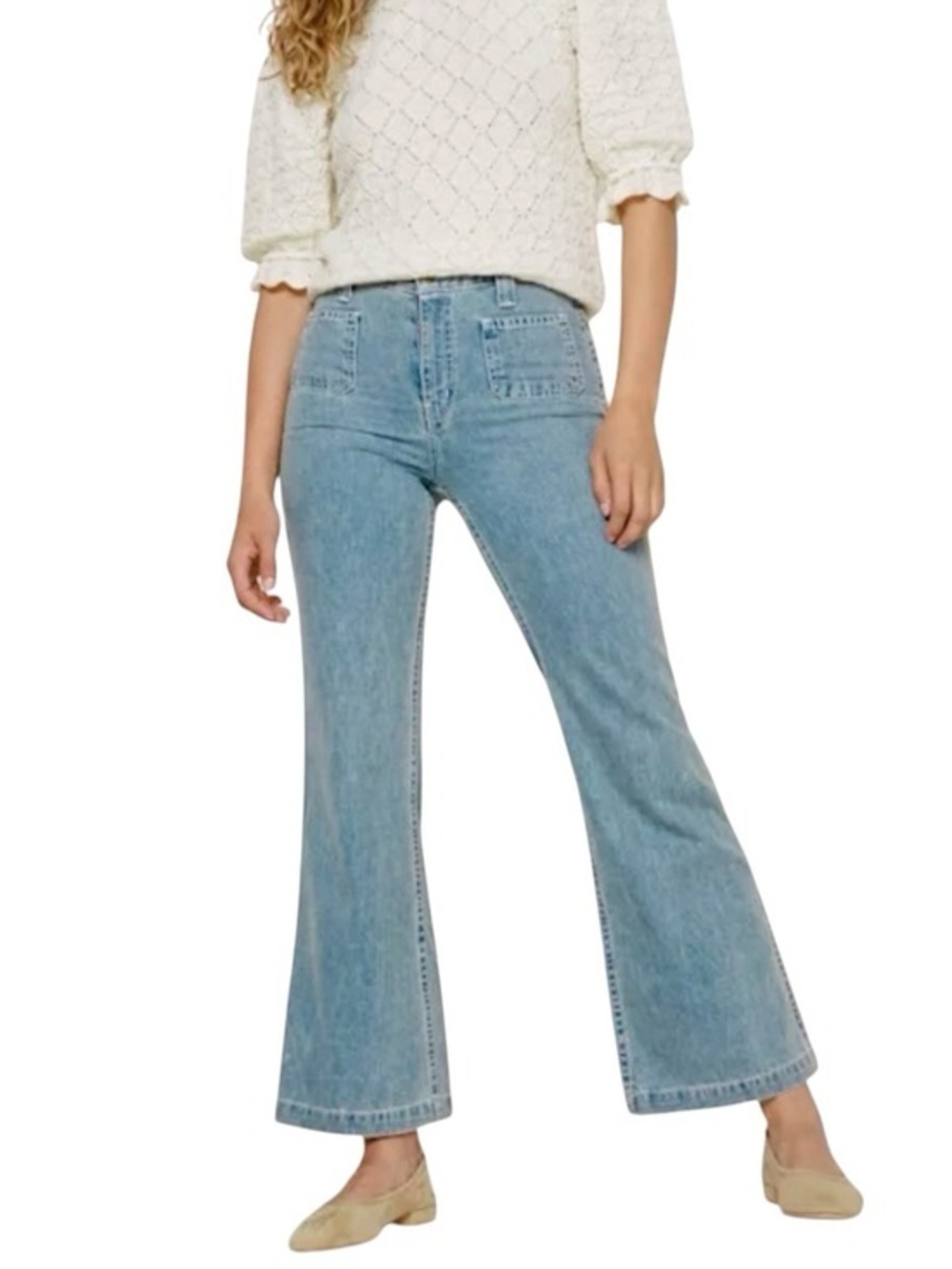 Christy Dawn Lula Jeans 30 High Rise Crop Kick Flare Patch Pocket